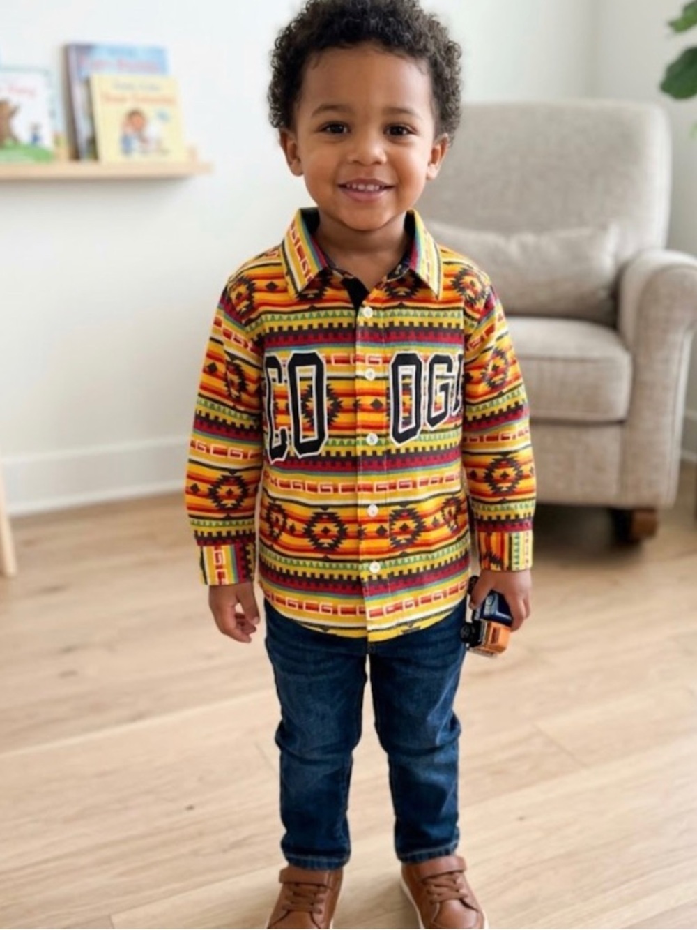 COOGI Spellout Y2K Aztec Pearl Button Down Long Sleeve Roll Tab Boys 3T Shirt
